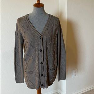 Cable knit grandpa cardigan with elbow patches